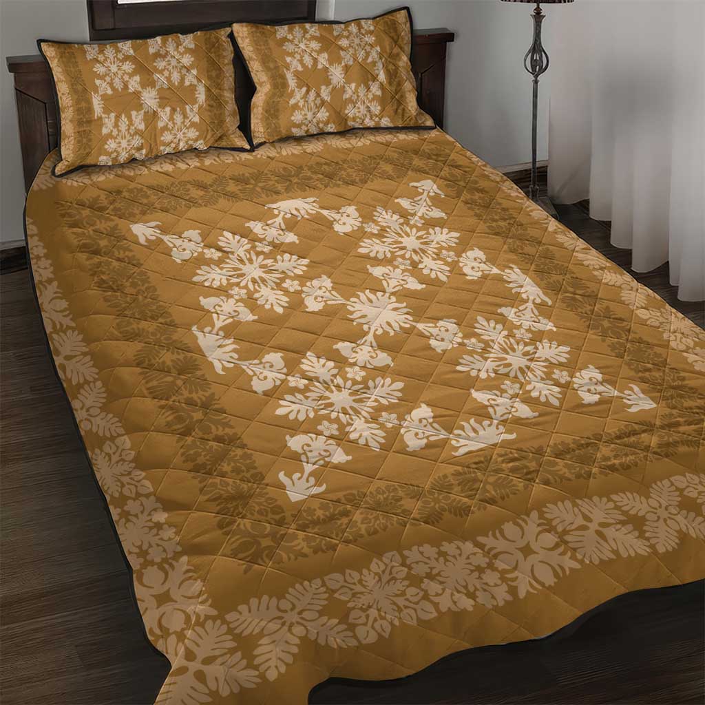 Hawaiian Quilt Pattern Quilt Bed Set Gold Hawaii Culture Tropical - Polynesian Pride