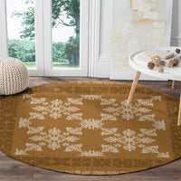 Hawaiian Quilt Pattern Round Carpet Gold Hawaii Culture Tropical - Polynesian Pride