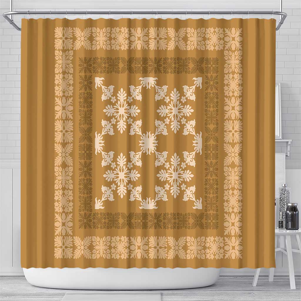 Hawaiian Quilt Pattern Shower Curtain Gold Hawaii Culture Tropical - Polynesian Pride