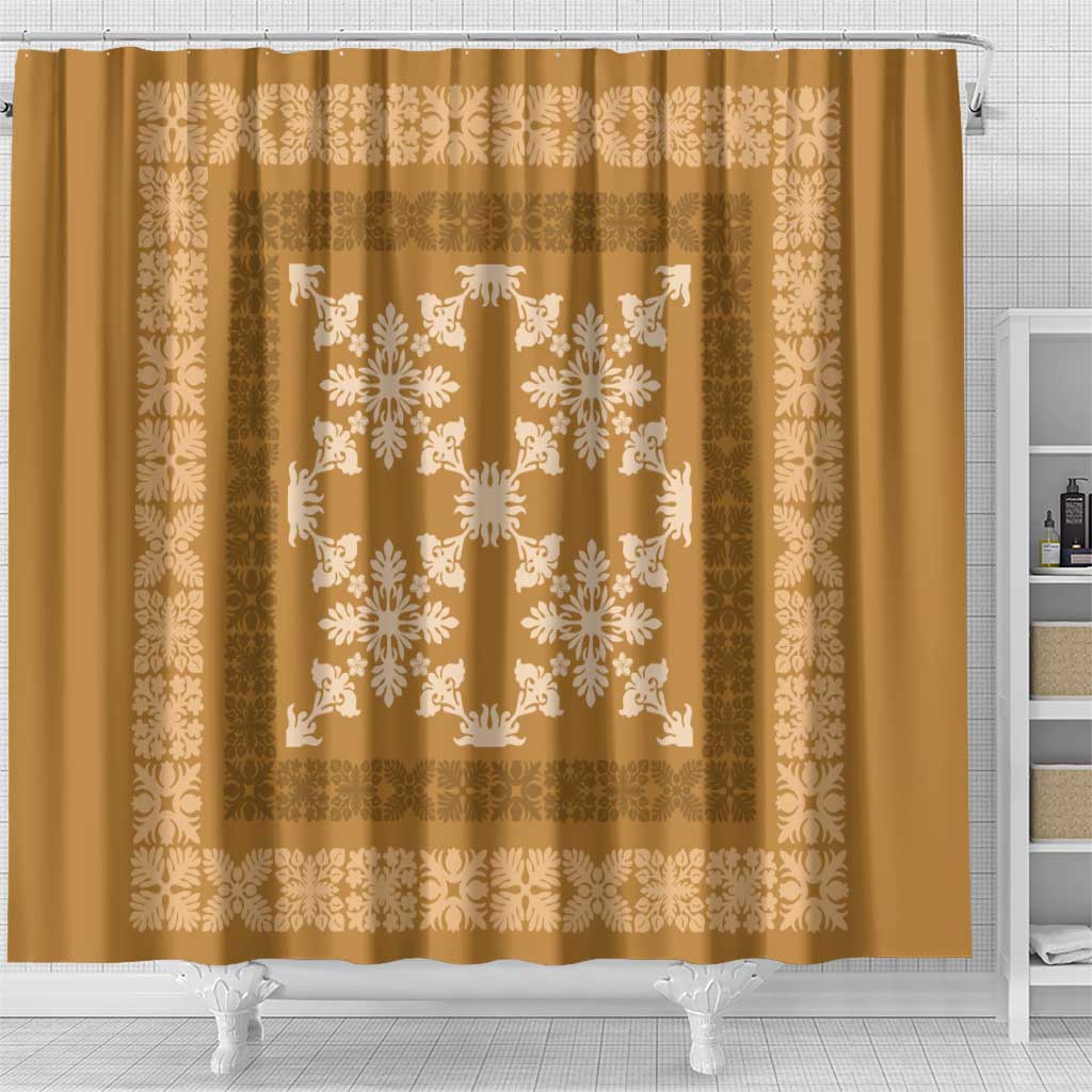 Hawaiian Quilt Pattern Shower Curtain Gold Hawaii Culture Tropical - Polynesian Pride