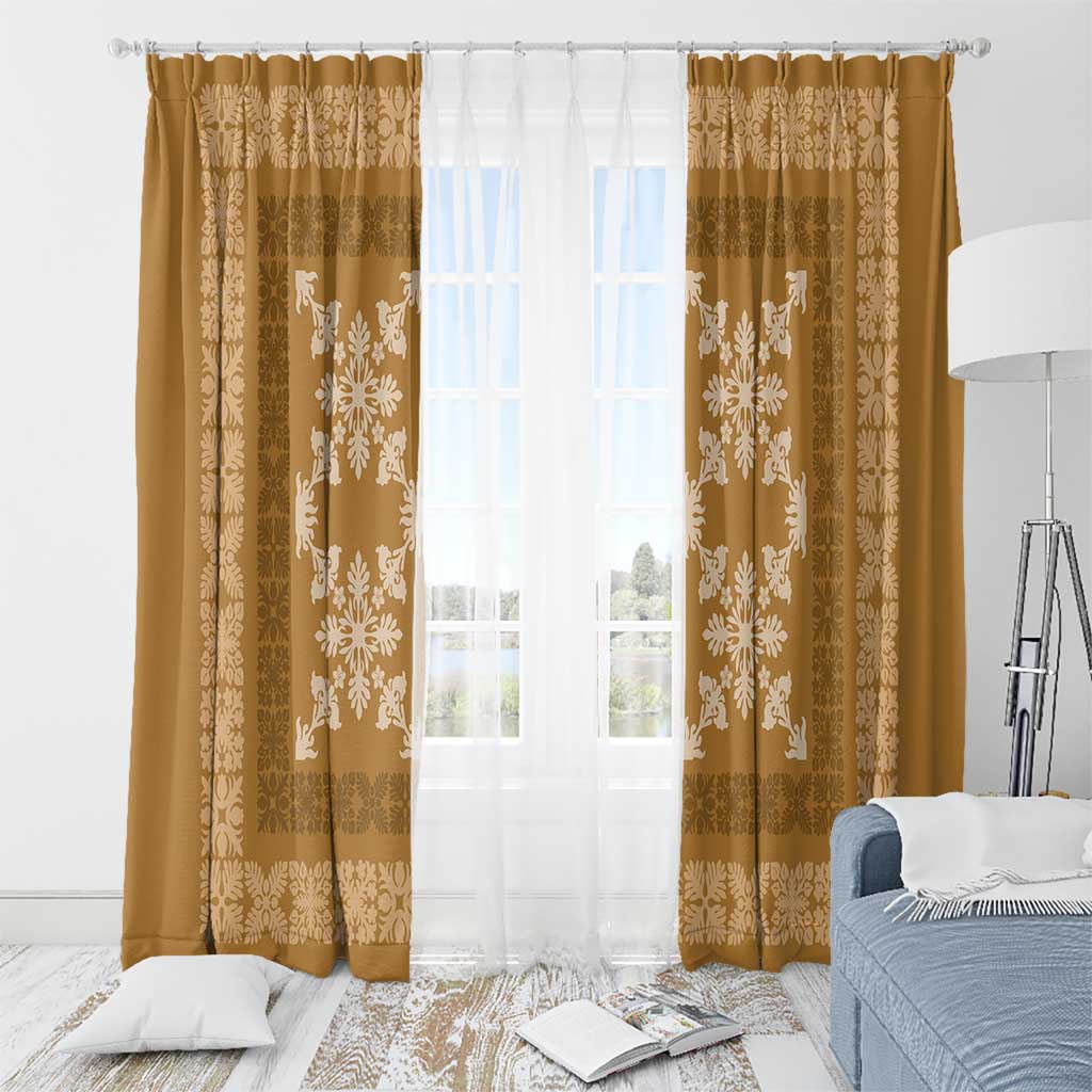 Hawaiian Quilt Pattern Window Curtain Gold Hawaii Culture Tropical - Polynesian Pride