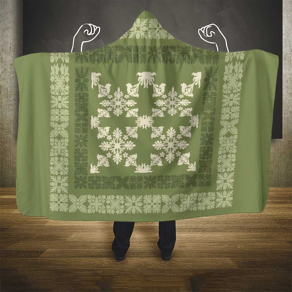 Hawaiian Quilt Pattern Hooded Blanket Lime Hawaii Culture Tropical - Polynesian Pride