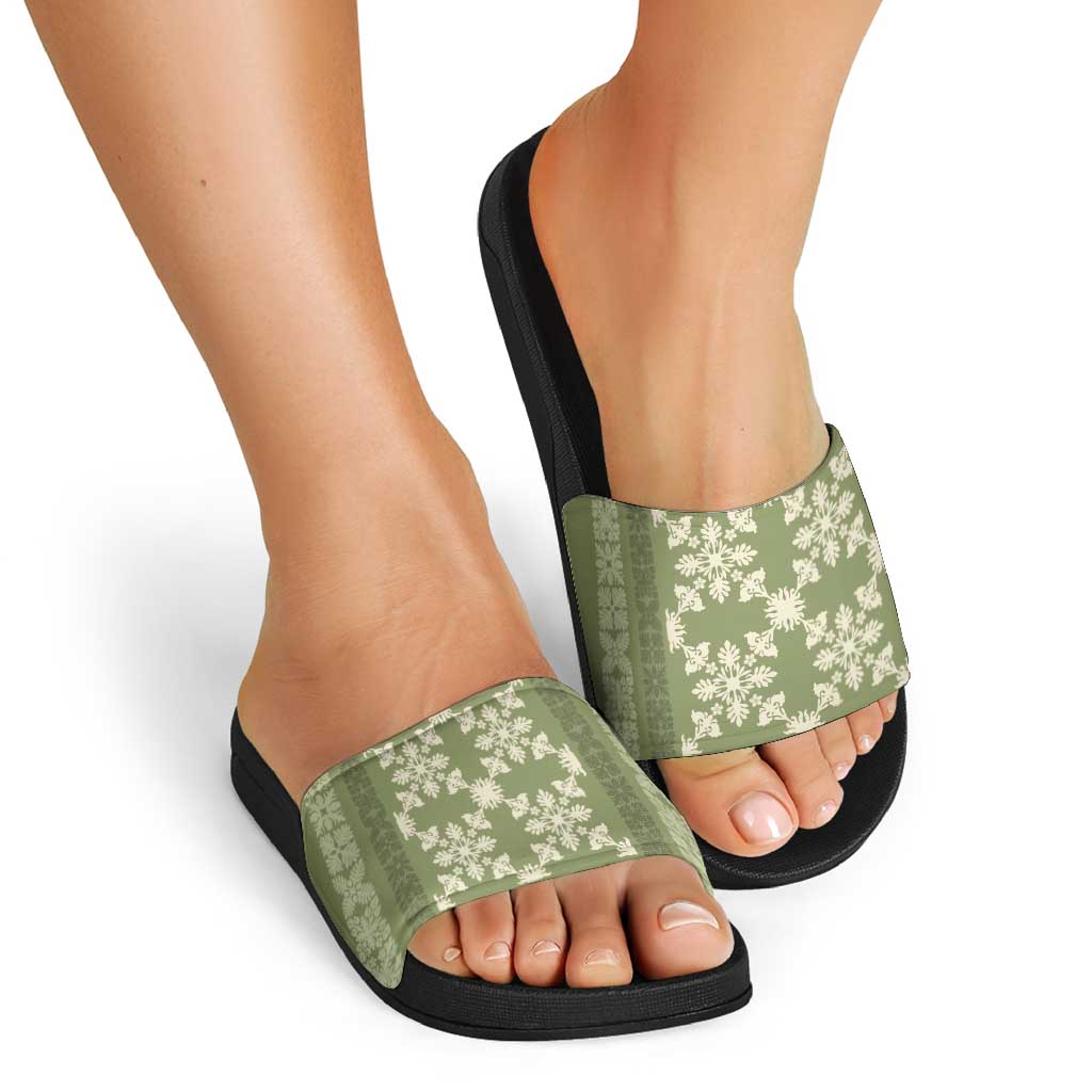 Hawaiian Quilt Pattern Slide Sandals Lime Hawaii Culture Tropical - Polynesian Pride
