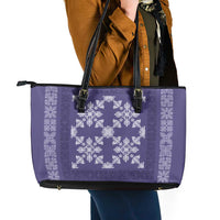 Hawaiian Quilt Pattern Leather Tote Bag Purple Hawaii Culture Tropical - Polynesian Pride