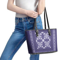 Hawaiian Quilt Pattern Leather Tote Bag Purple Hawaii Culture Tropical - Polynesian Pride