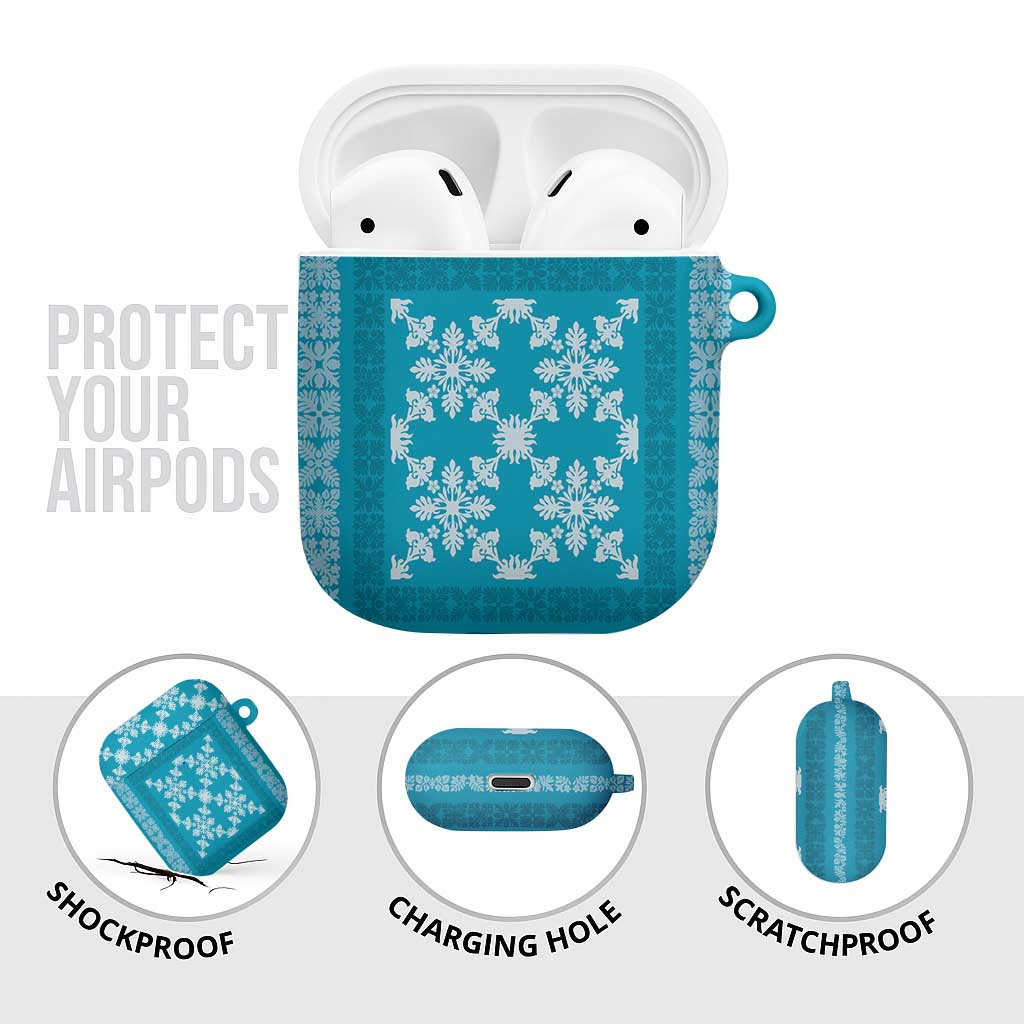 Hawaiian Quilt Pattern AirPods Case Teal Hawaii Culture Tropical - Polynesian Pride