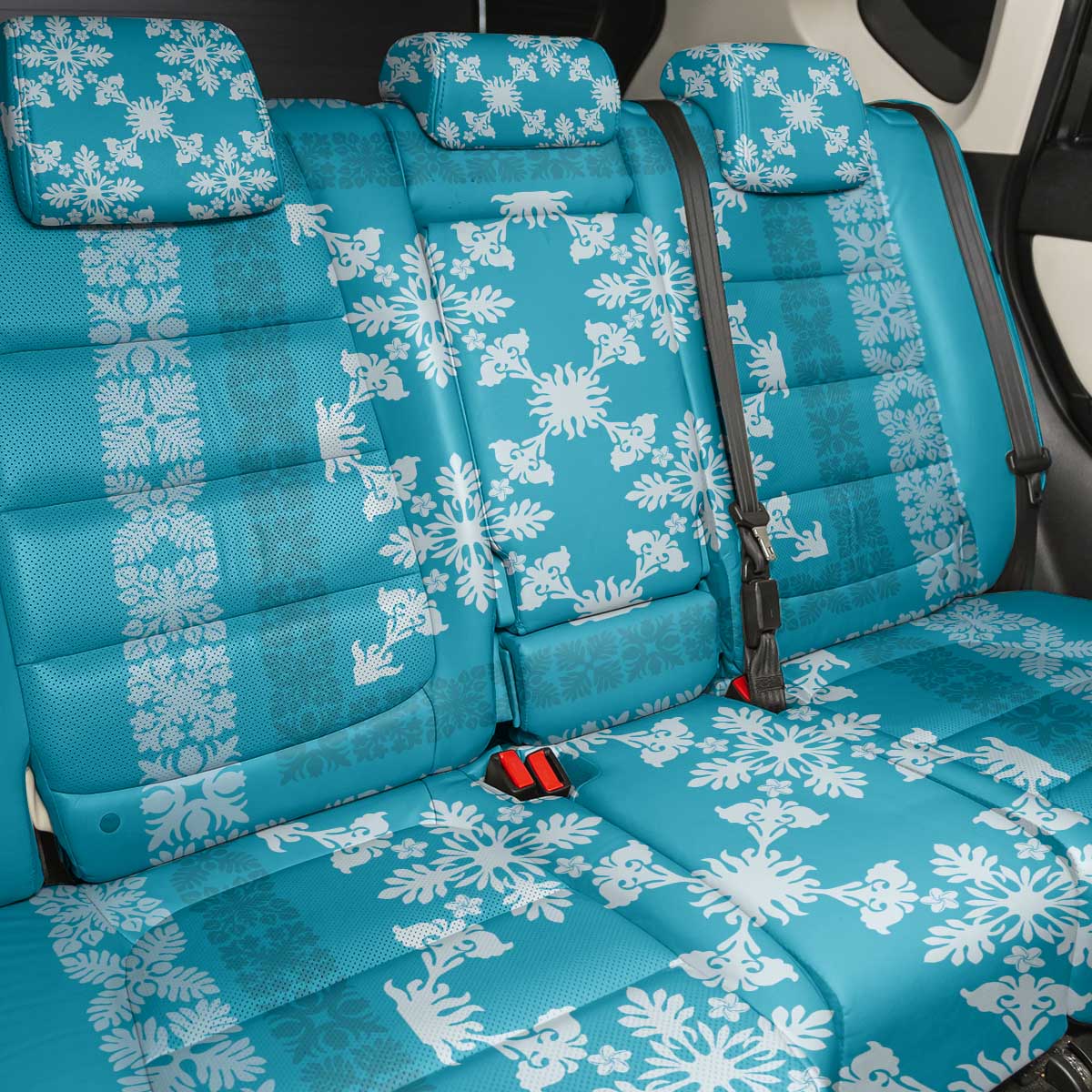 Hawaiian Quilt Pattern Back Car Seat Cover Teal Hawaii Culture Tropical - Polynesian Pride