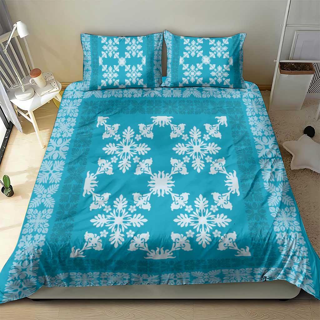 Hawaiian Quilt Pattern Bedding Set Teal Hawaii Culture Tropical - Polynesian Pride
