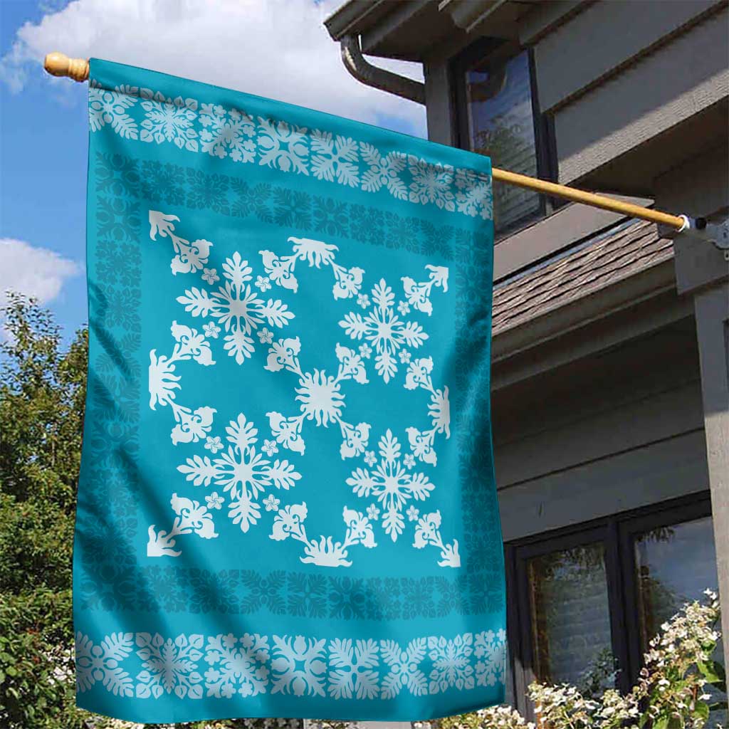 Hawaiian Quilt Pattern Garden Flag Teal Hawaii Culture Tropical - Polynesian Pride