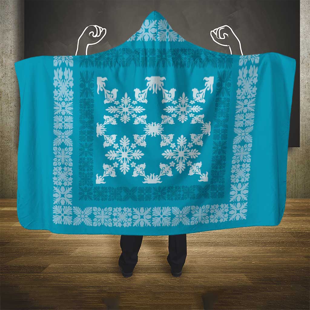 Hawaiian Quilt Pattern Hooded Blanket Teal Hawaii Culture Tropical - Polynesian Pride
