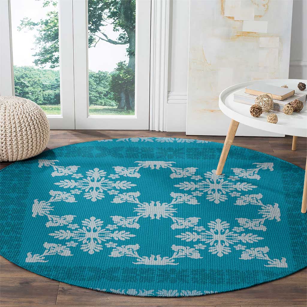 Hawaiian Quilt Pattern Round Carpet Teal Hawaii Culture Tropical - Polynesian Pride