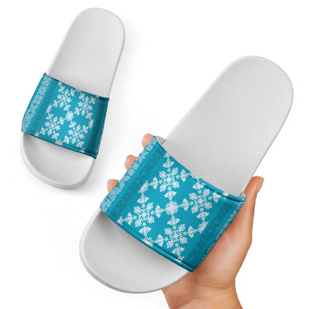 Hawaiian Quilt Pattern Slide Sandals Teal Hawaii Culture Tropical - Polynesian Pride