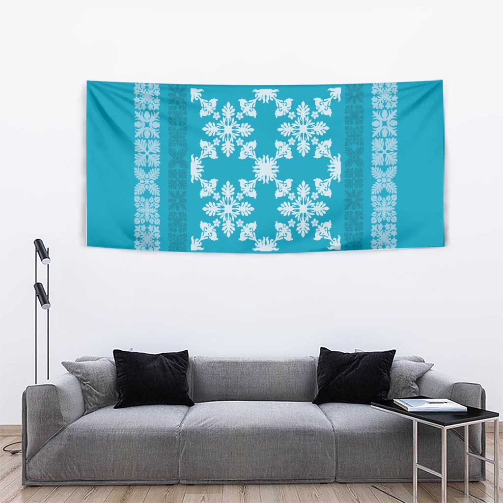 Hawaiian Quilt Pattern Tapestry Teal Hawaii Culture Tropical - Polynesian Pride