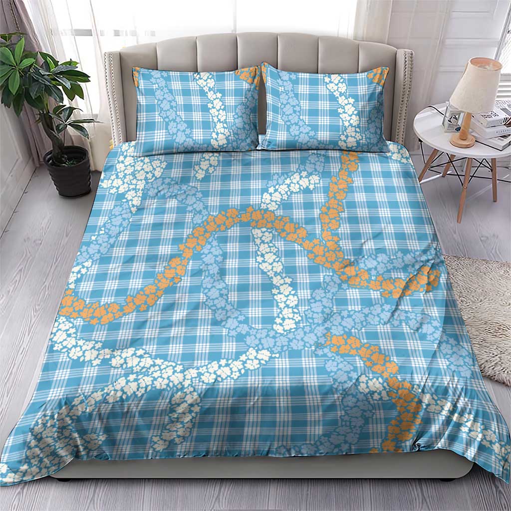 Blue Tropical Floral Palaka Bedding Set Hawaiian Quilt Pattern - Polynesian Pride