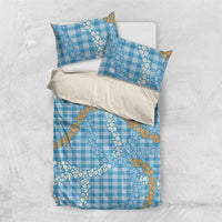 Blue Tropical Floral Palaka Bedding Set Hawaiian Quilt Pattern - Polynesian Pride