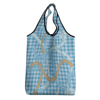 Blue Tropical Floral Palaka Grocery Bag Hawaiian Quilt Pattern - Polynesian Pride