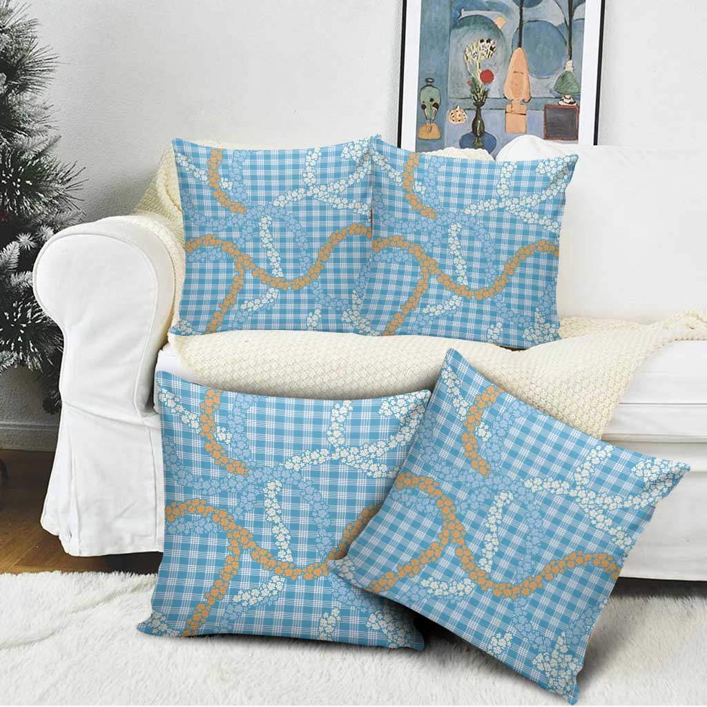 Blue Tropical Floral Palaka Pillow Cover Hawaiian Quilt Pattern - Polynesian Pride