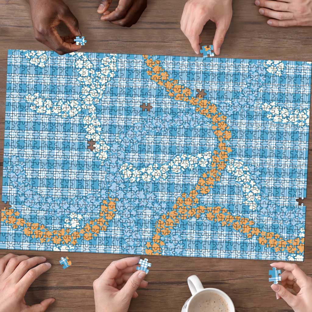 Blue Tropical Floral Palaka Puzzle Hawaiian Quilt Pattern - Polynesian Pride