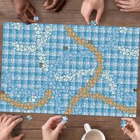 Blue Tropical Floral Palaka Puzzle Hawaiian Quilt Pattern - Polynesian Pride