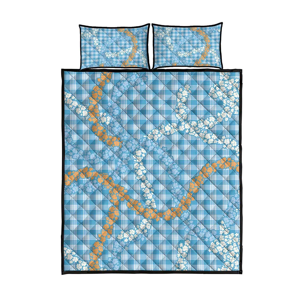 Blue Tropical Floral Palaka Quilt Bed Set Hawaiian Quilt Pattern - Polynesian Pride