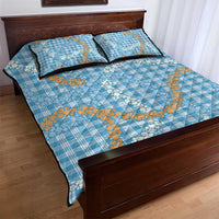 Blue Tropical Floral Palaka Quilt Bed Set Hawaiian Quilt Pattern - Polynesian Pride