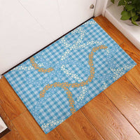 Blue Tropical Floral Palaka Rubber Doormat Hawaiian Quilt Pattern - Polynesian Pride