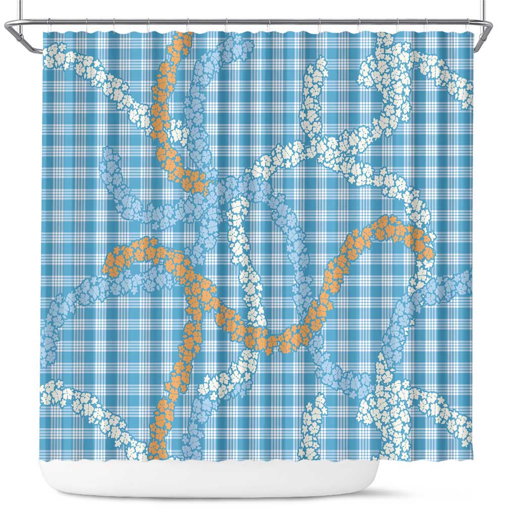 Blue Tropical Floral Palaka Shower Curtain Hawaiian Quilt Pattern - Polynesian Pride