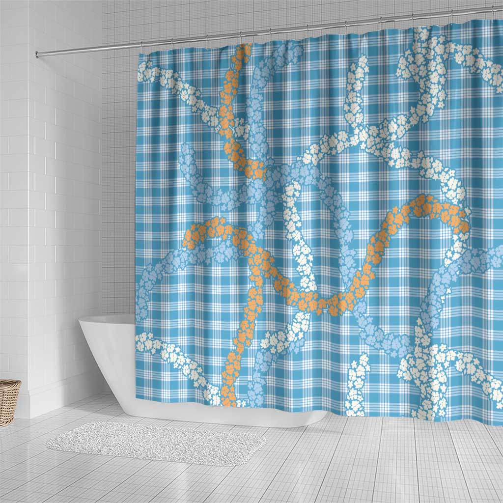 Blue Tropical Floral Palaka Shower Curtain Hawaiian Quilt Pattern - Polynesian Pride