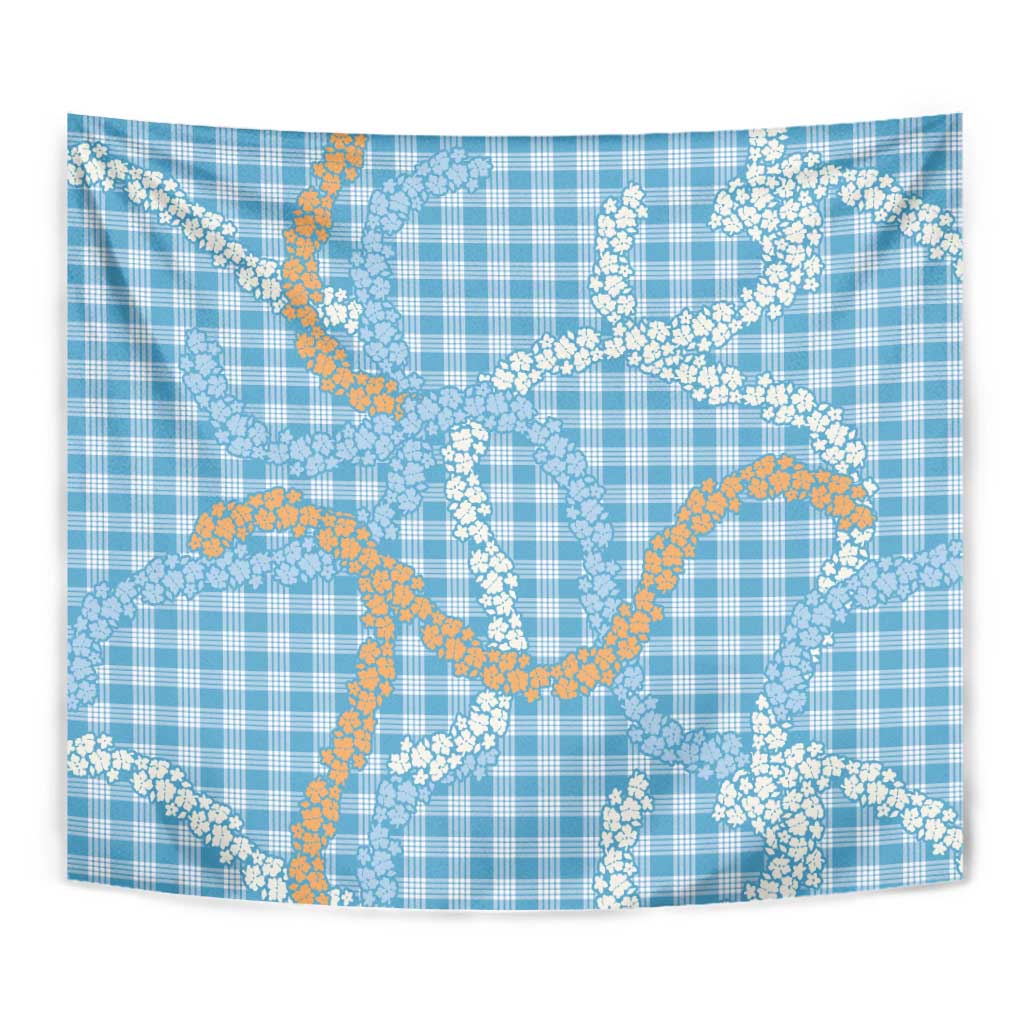 Blue Tropical Floral Palaka Tapestry Hawaiian Quilt Pattern - Polynesian Pride