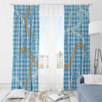 Blue Tropical Floral Palaka Window Curtain Hawaiian Quilt Pattern - Polynesian Pride