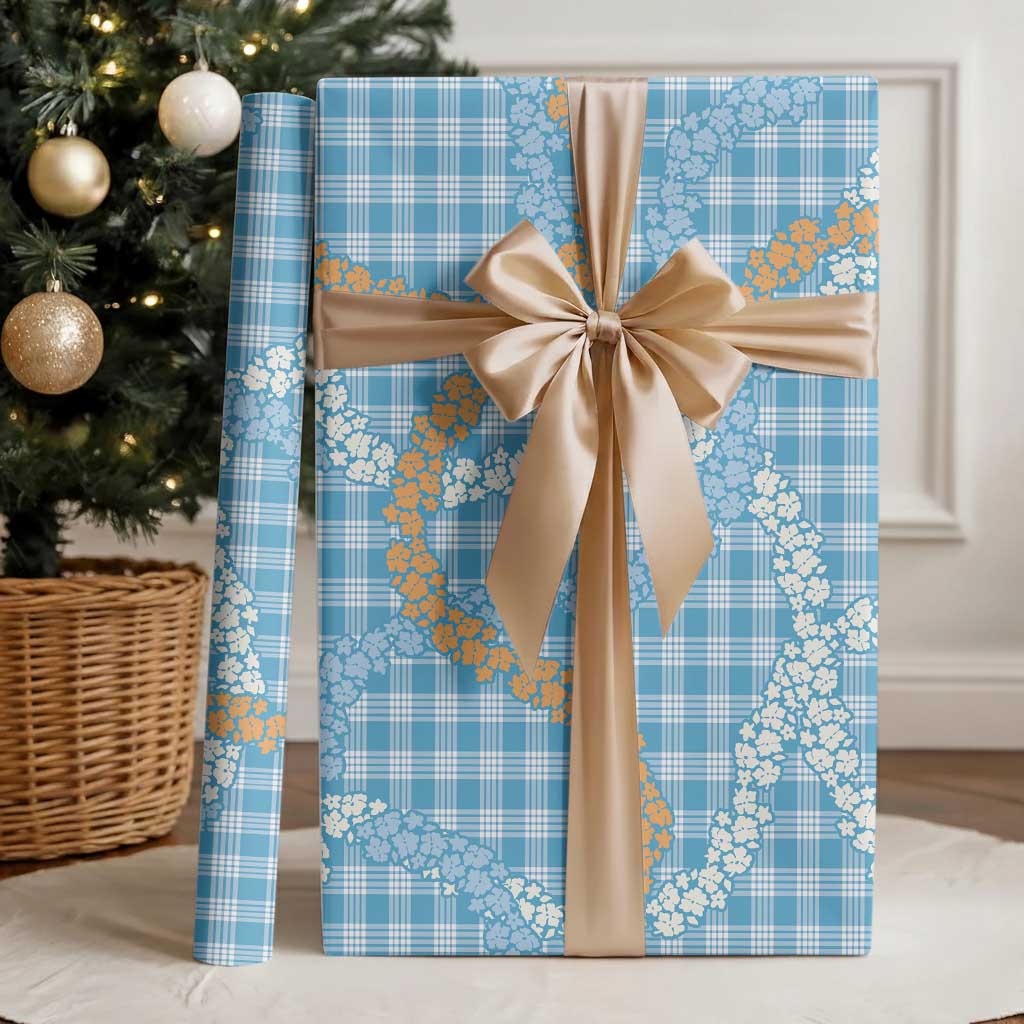 Blue Tropical Floral Palaka Wrapping Paper Hawaiian Quilt Pattern - Polynesian Pride