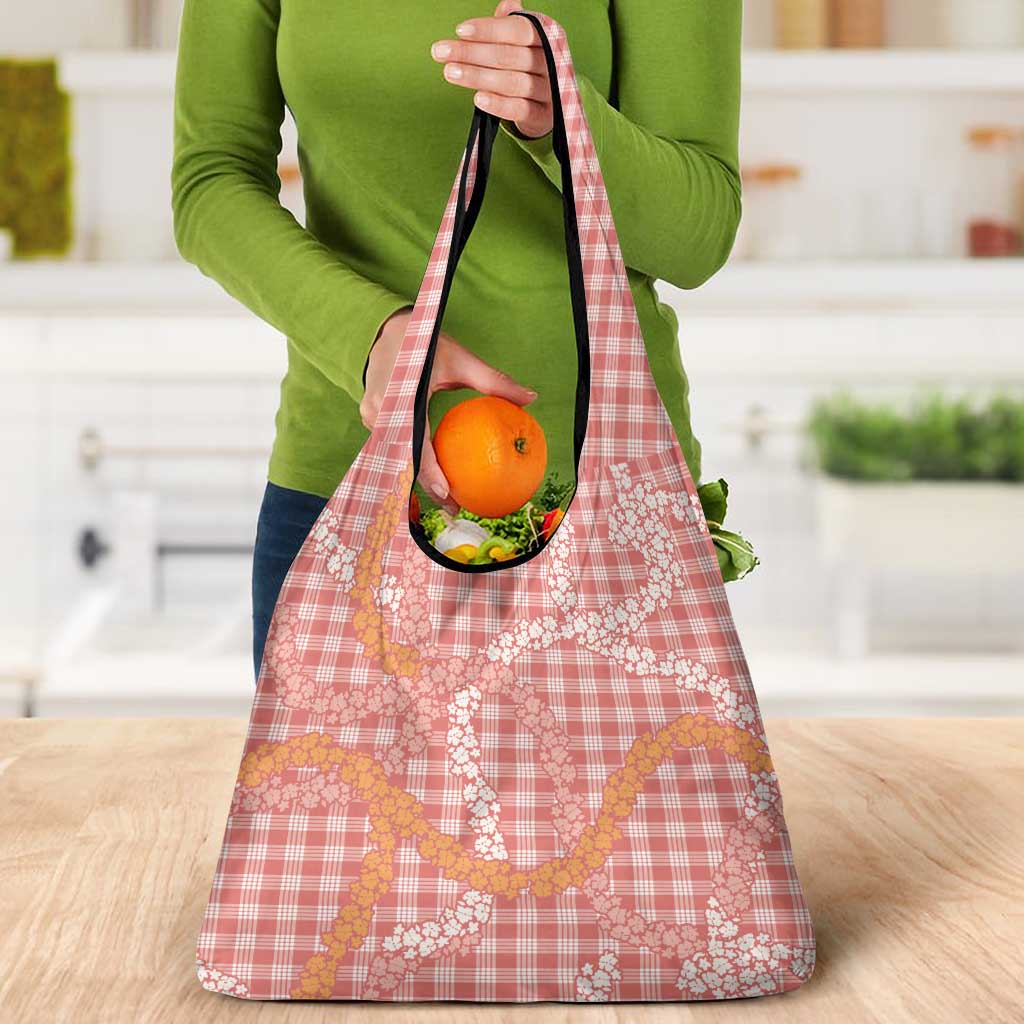 Pink Tropical Floral Palaka Grocery Bag Hawaiian Quilt Pattern - Polynesian Pride