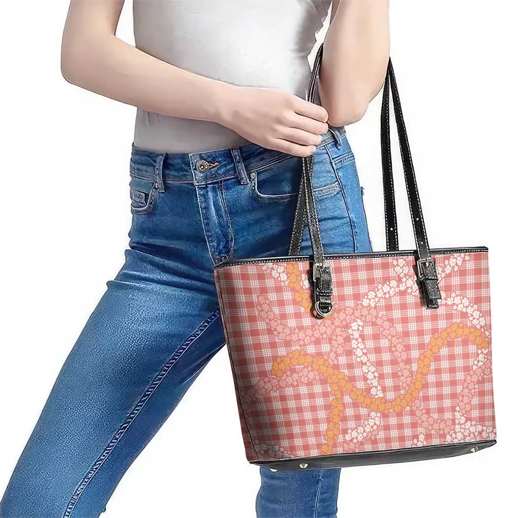 Pink Tropical Floral Palaka Leather Tote Bag Hawaiian Quilt Pattern - Polynesian Pride