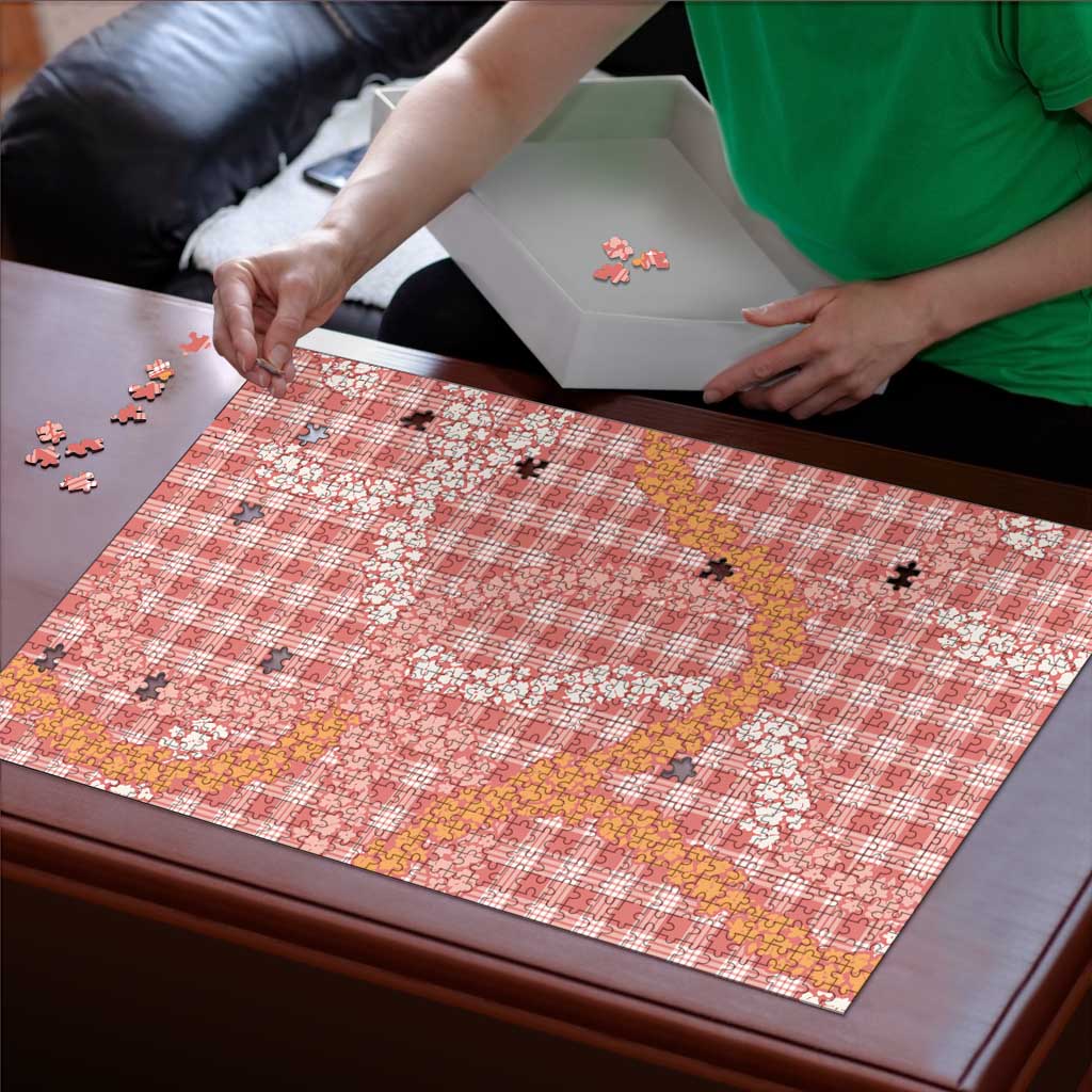 Pink Tropical Floral Palaka Puzzle Hawaiian Quilt Pattern - Polynesian Pride