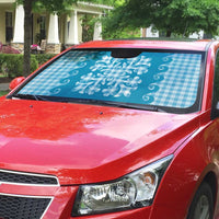 Blue Ulu Palaka Quilt Pattern Auto Sun Shade Hawaii Culture Breadfruit - Polynesian Pride