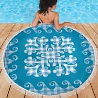 Blue Ulu Palaka Quilt Pattern Beach Blanket Hawaii Culture Breadfruit - Polynesian Pride