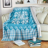 Blue Ulu Palaka Quilt Pattern Blanket Hawaii Culture Breadfruit - Polynesian Pride