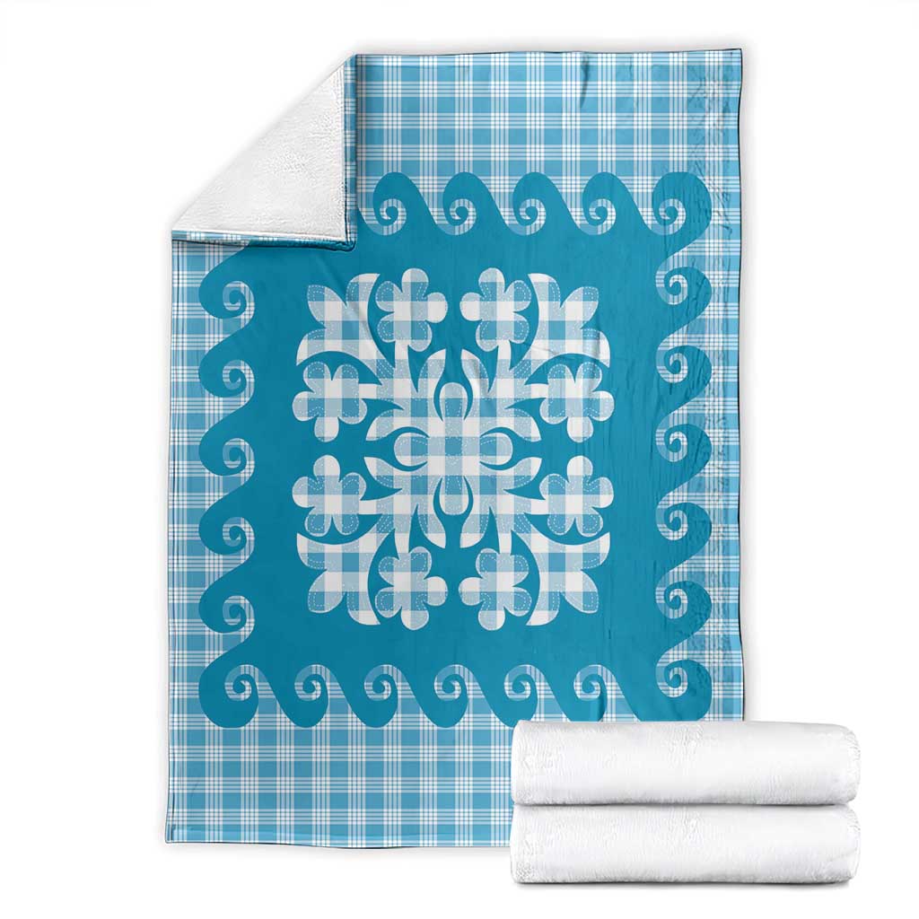 Blue Ulu Palaka Quilt Pattern Blanket Hawaii Culture Breadfruit - Polynesian Pride