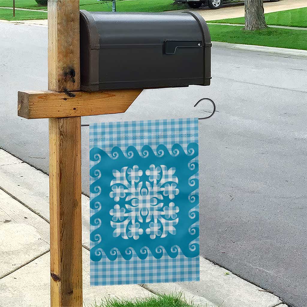 Blue Ulu Palaka Quilt Pattern Garden Flag Hawaii Culture Breadfruit - Polynesian Pride