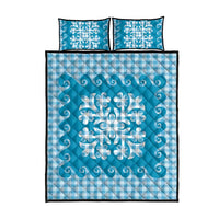 Blue Ulu Palaka Quilt Pattern Quilt Bed Set Hawaii Culture Breadfruit - Polynesian Pride
