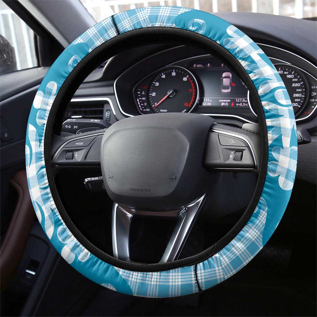 Blue Ulu Palaka Quilt Pattern Steering Wheel Cover Hawaii Culture Breadfruit - Polynesian Pride