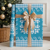 Blue Ulu Palaka Quilt Pattern Wrapping Paper Hawaii Culture Breadfruit - Polynesian Pride