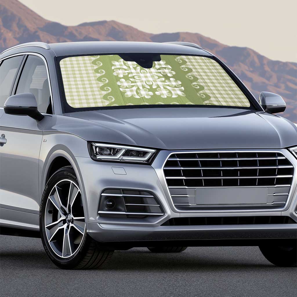 Green Ulu Palaka Quilt Pattern Auto Sun Shade Hawaii Culture Breadfruit - Polynesian Pride