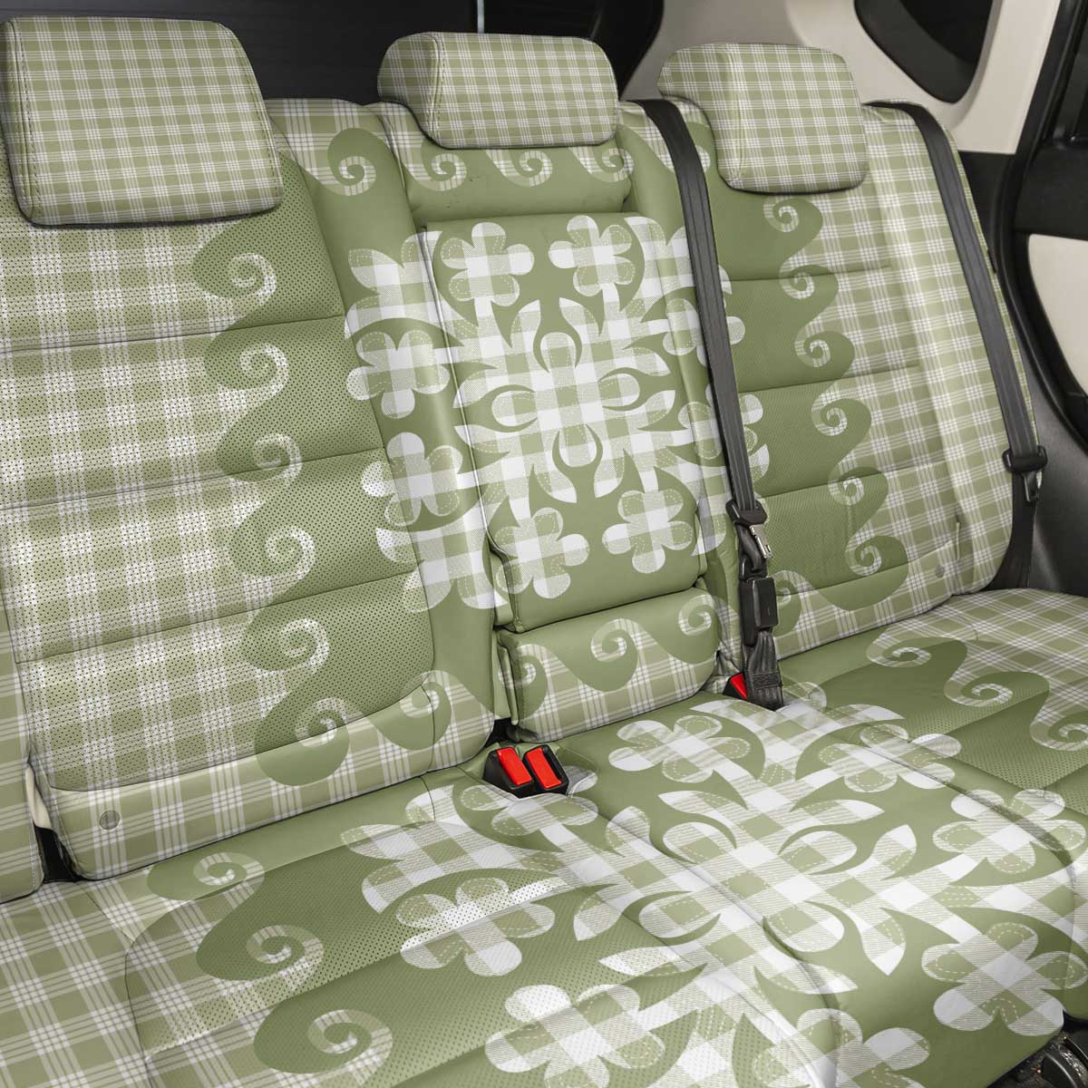 Green Ulu Palaka Quilt Pattern Back Car Seat Cover Hawaii Culture Breadfruit - Polynesian Pride