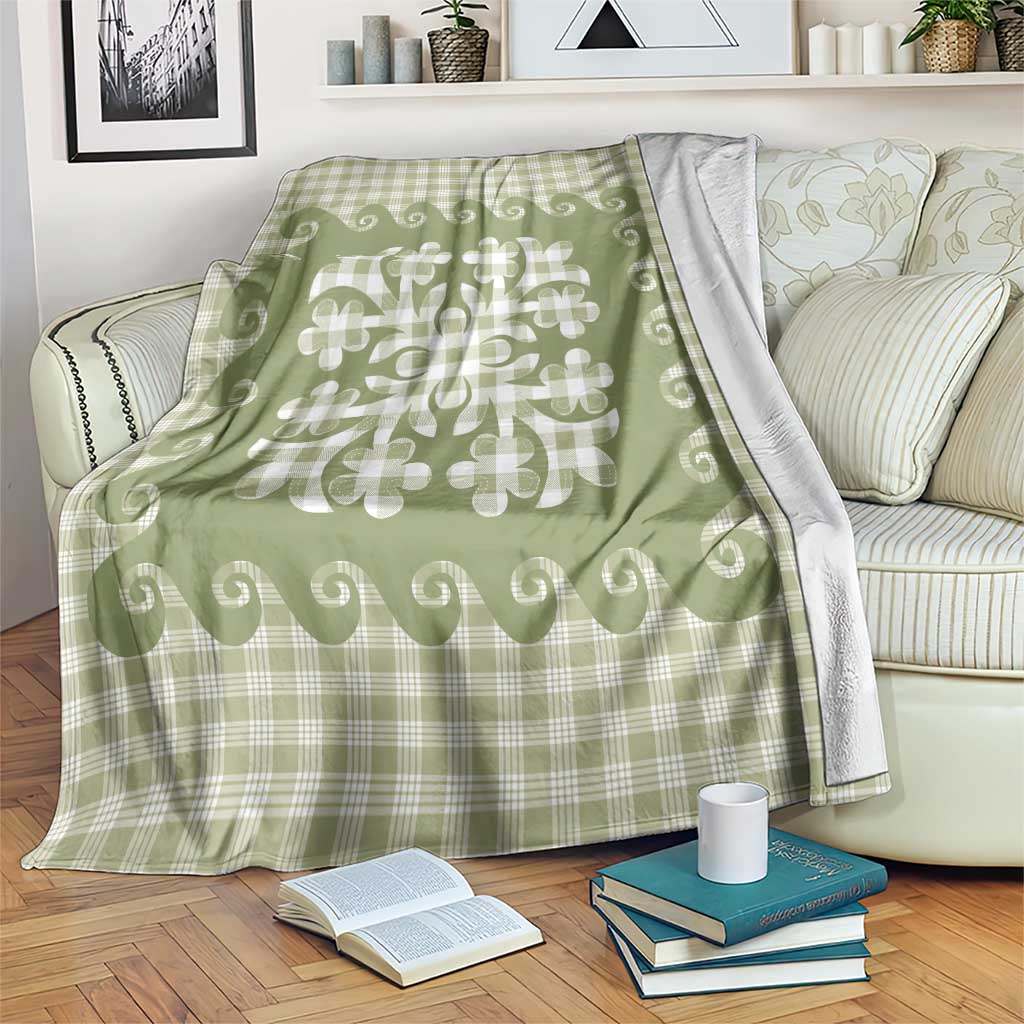 Green Ulu Palaka Quilt Pattern Blanket Hawaii Culture Breadfruit - Polynesian Pride