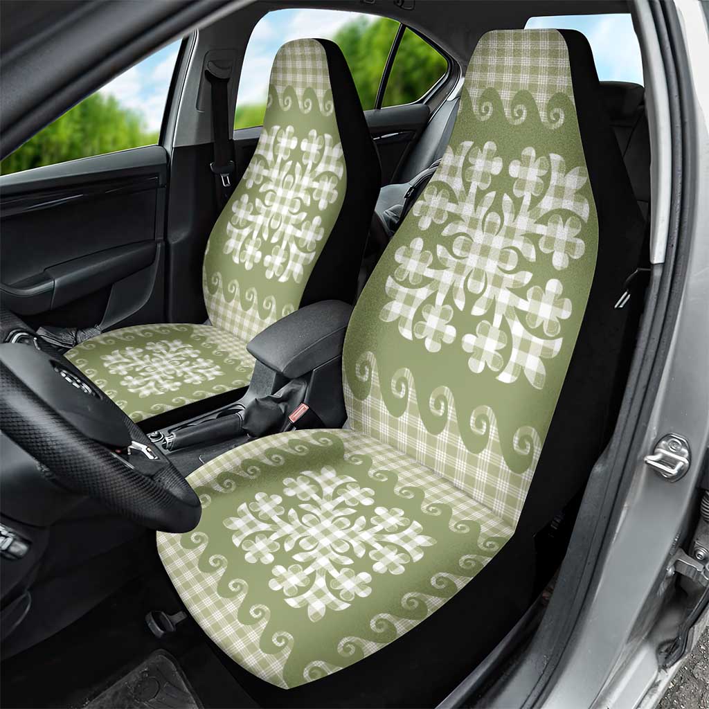 Green Ulu Palaka Quilt Pattern Car Seat Cover Hawaii Culture Breadfruit - Polynesian Pride