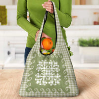 Green Ulu Palaka Quilt Pattern Grocery Bag Hawaii Culture Breadfruit - Polynesian Pride