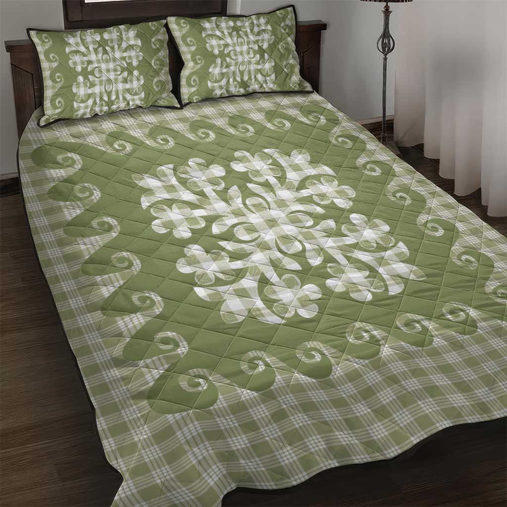 Green Ulu Palaka Quilt Pattern Quilt Bed Set Hawaii Culture Breadfruit - Polynesian Pride
