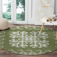 Green Ulu Palaka Quilt Pattern Round Carpet Hawaii Culture Breadfruit - Polynesian Pride