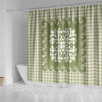 Green Ulu Palaka Quilt Pattern Shower Curtain Hawaii Culture Breadfruit - Polynesian Pride
